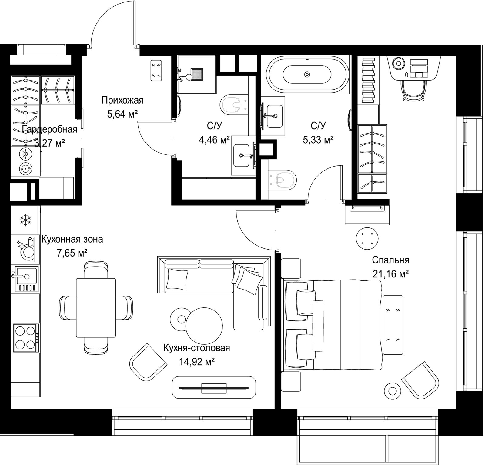 1-комнатная квартира, 62,4 м²
