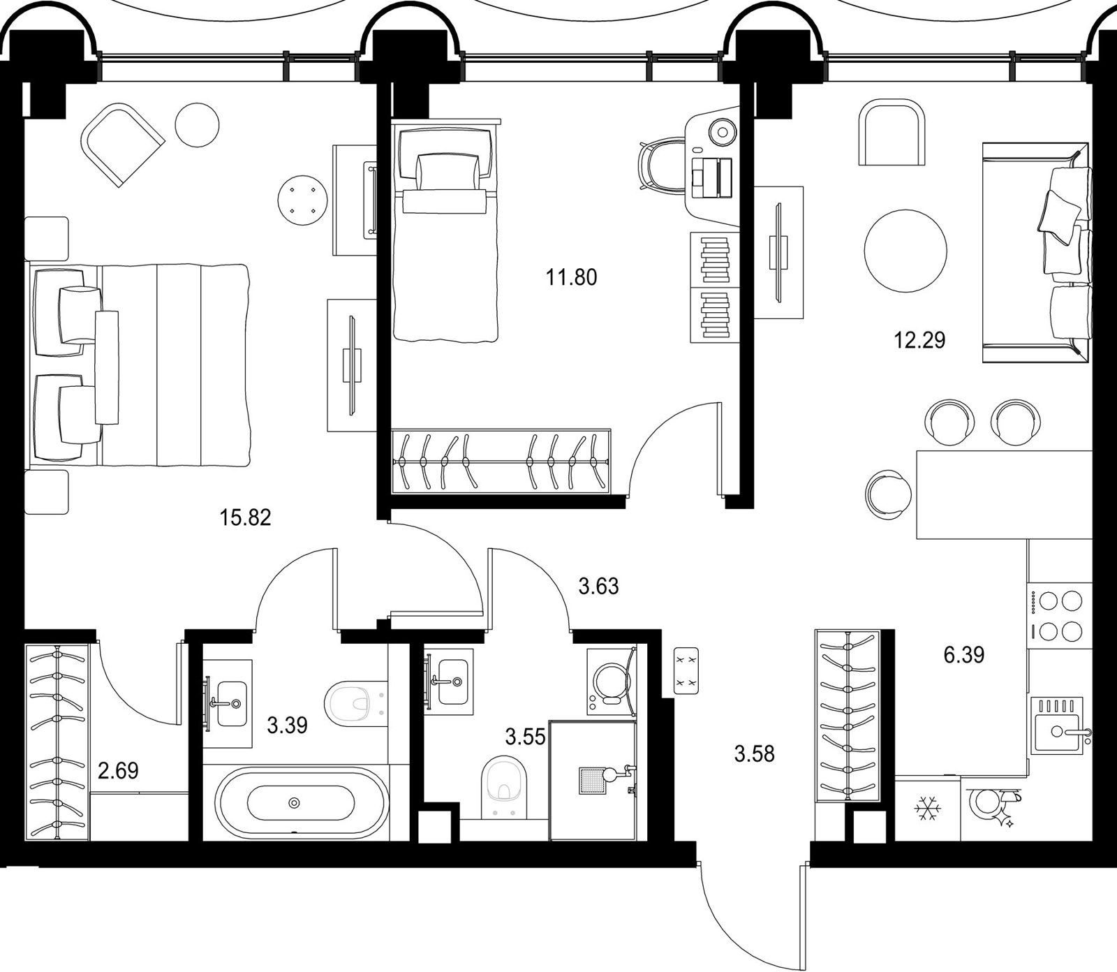2-комнатная квартира, 63,1 м²
