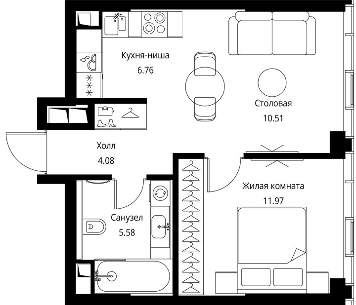 1-комнатная квартира, 38,9 м² — фото 1