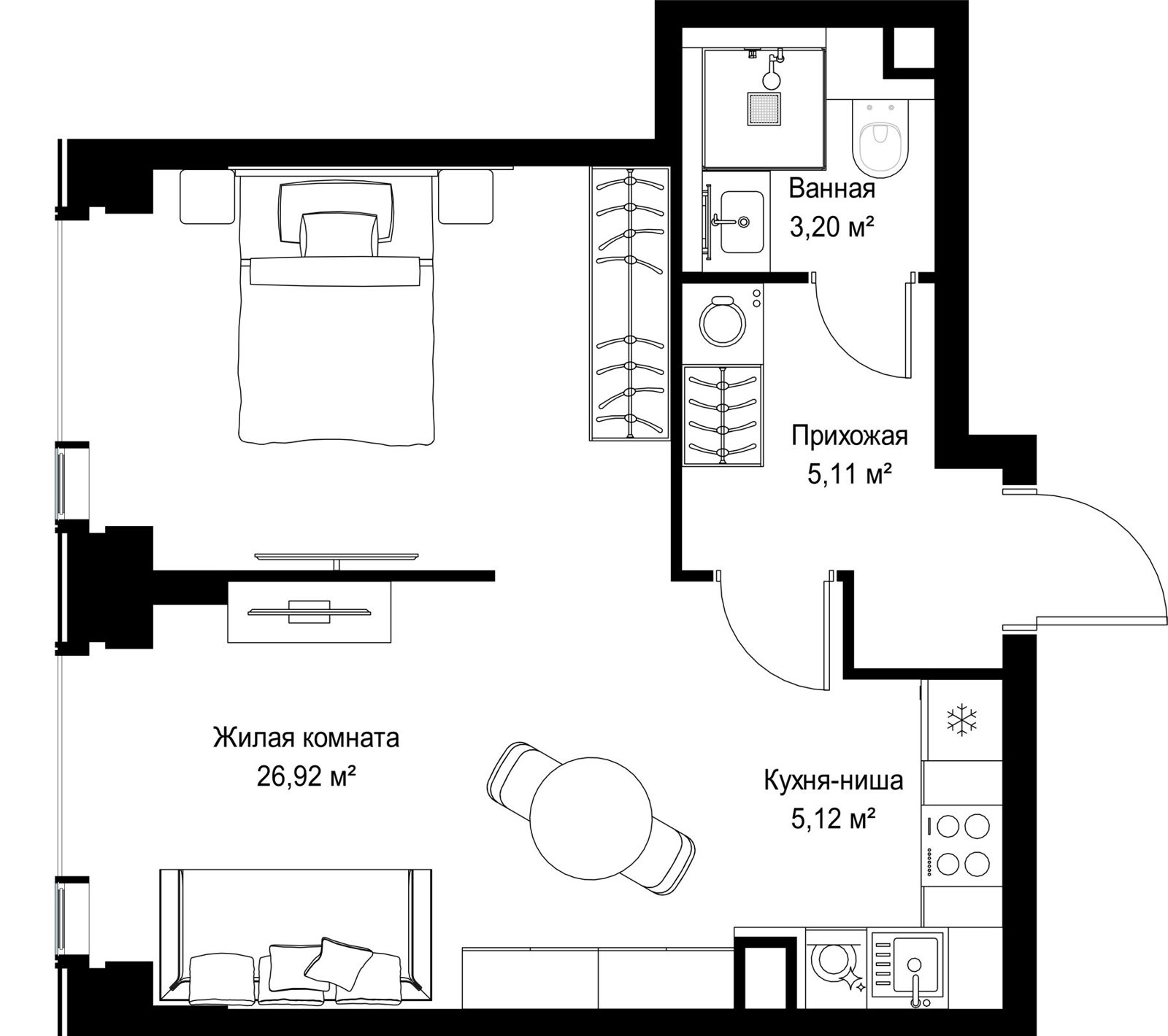 1-комнатная квартира, 40,4 м²