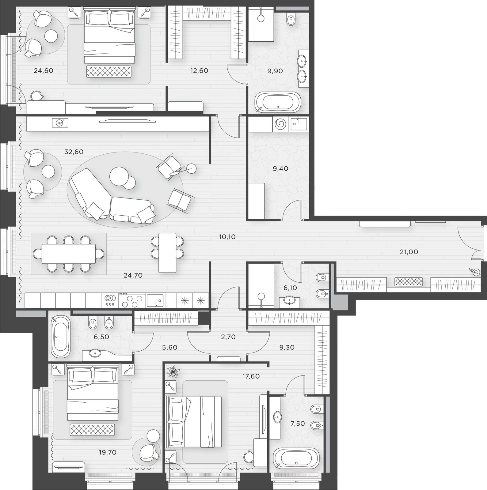 3-комнатная квартира, 219,9 м²