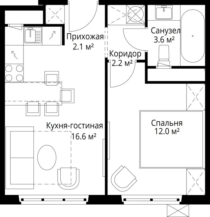 1-комнатная квартира, 36,5 м² — фото 1