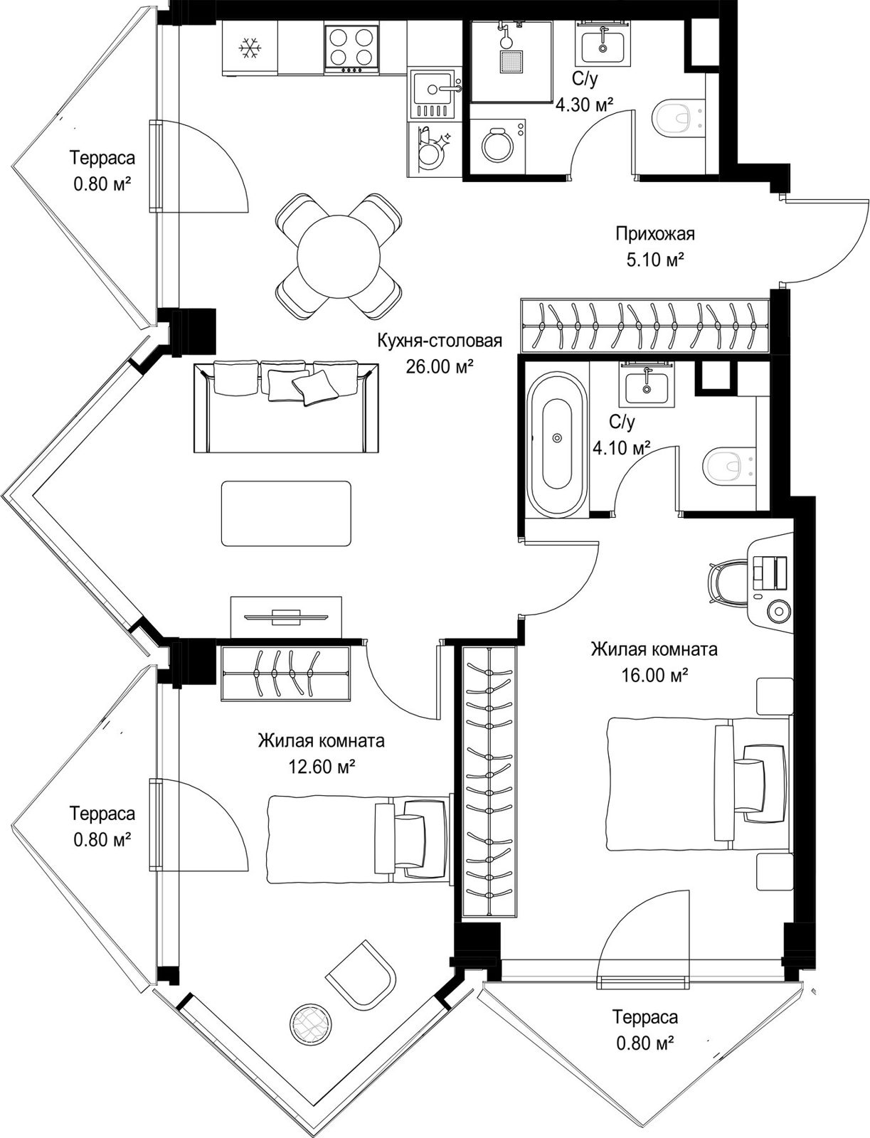 2-комнатная квартира, 70,5 м²