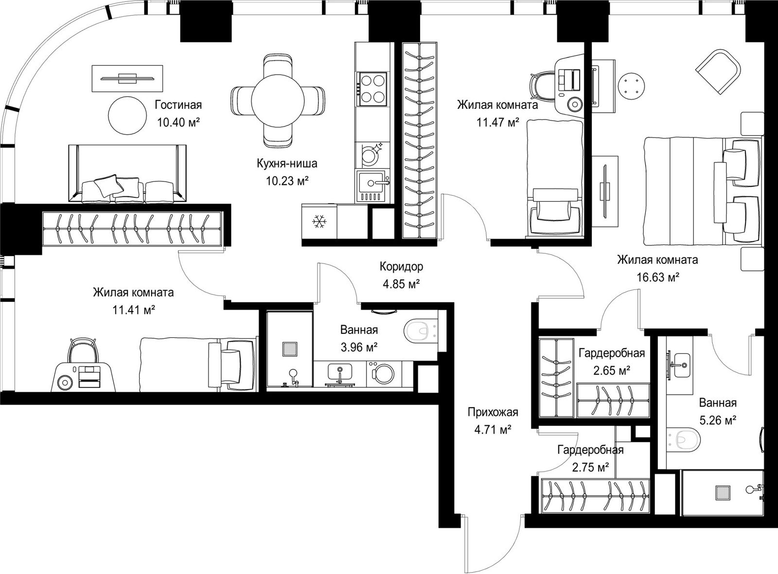 3-комнатная квартира, 84,3 м²