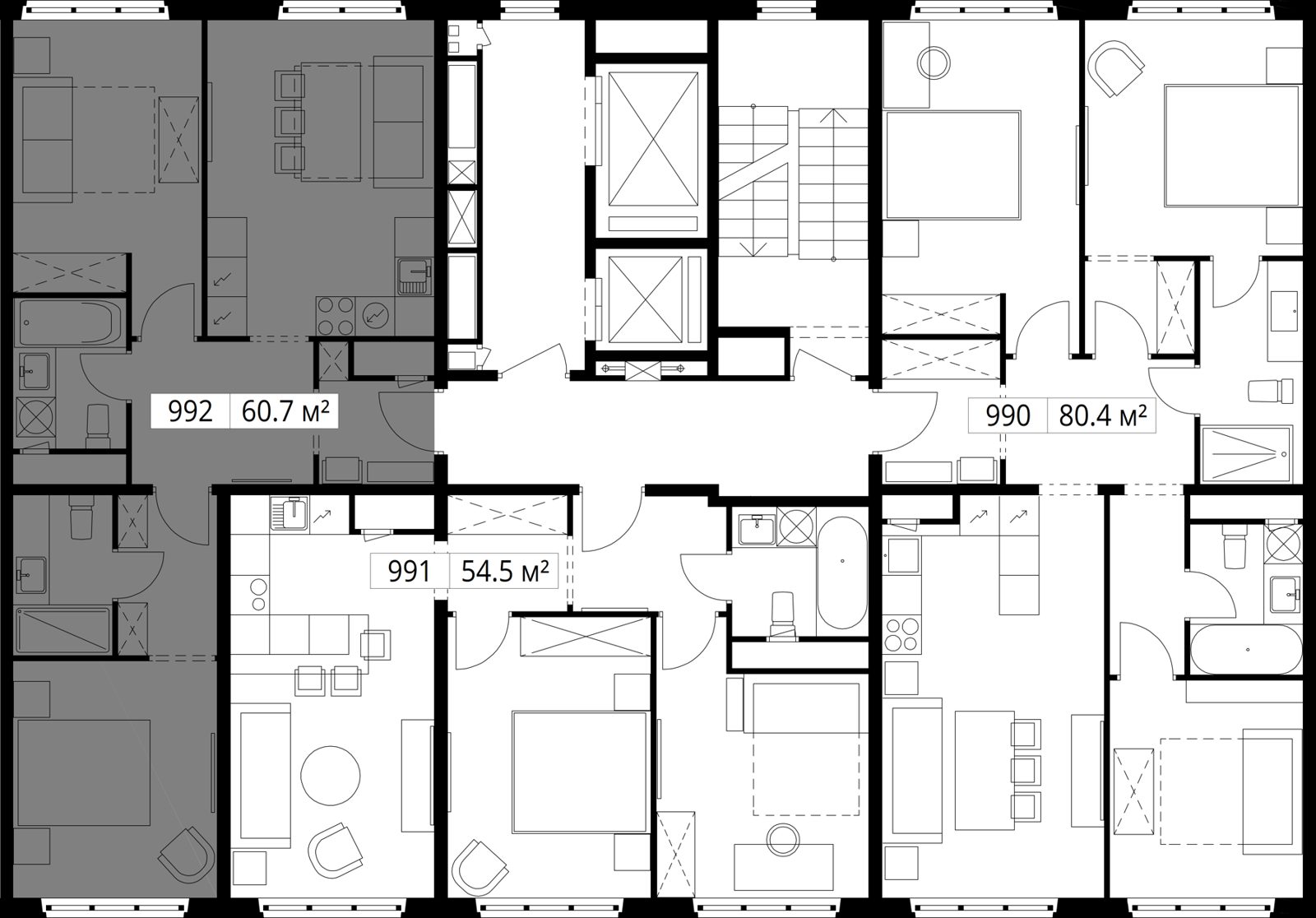 2-комнатная квартира, 60,7 м² — фото 2