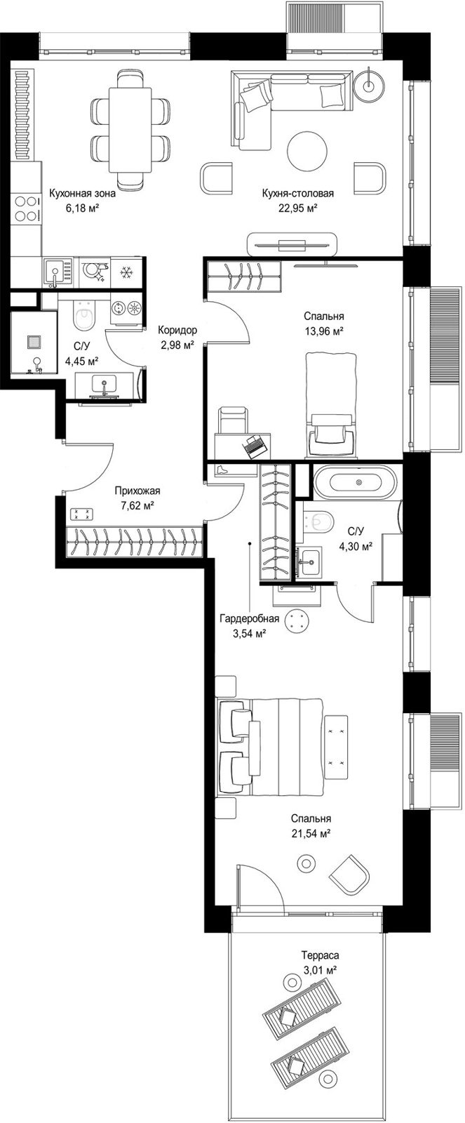 2-комнатная квартира, 90,5 м²