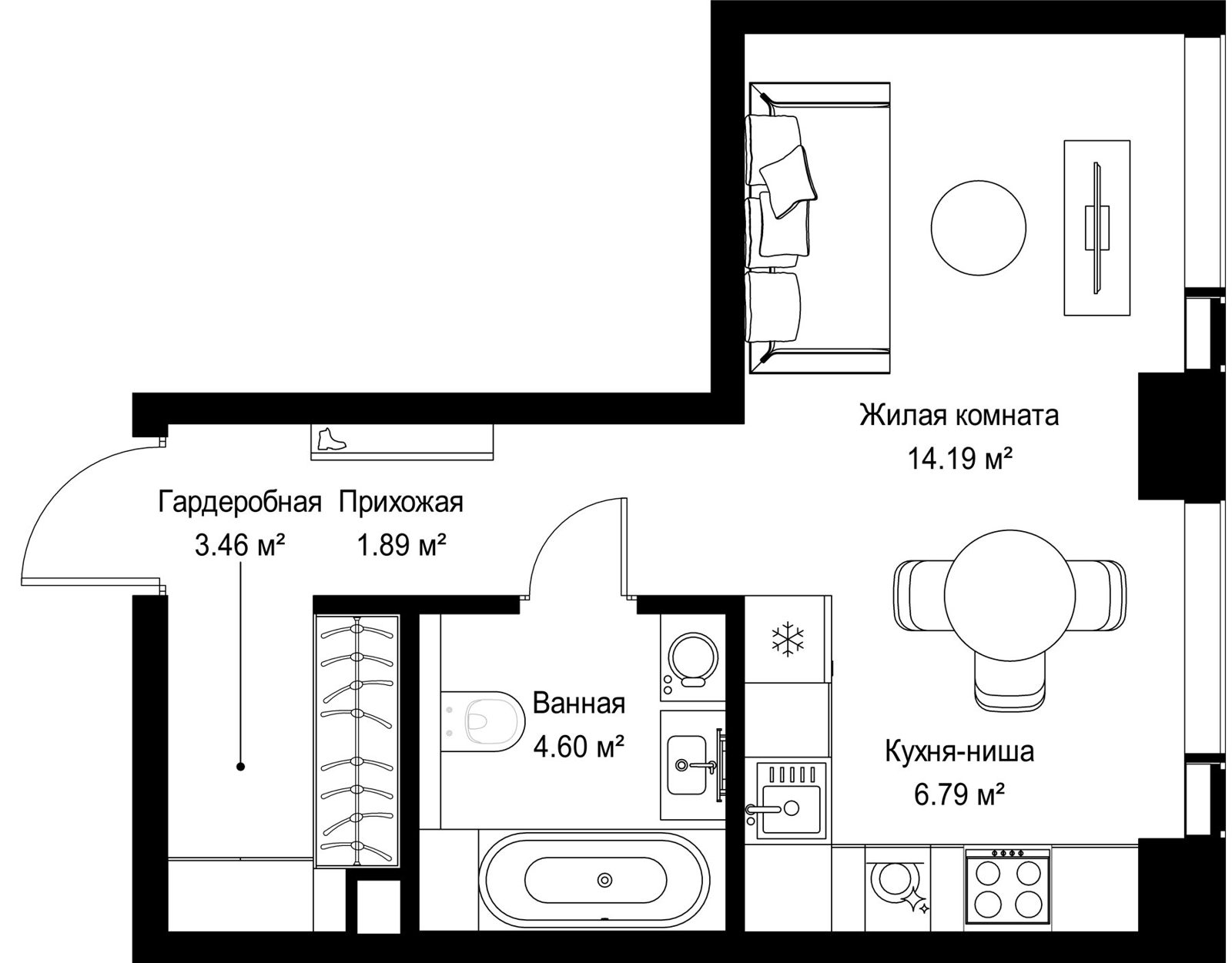 Квартира-студия, 30,9 м²