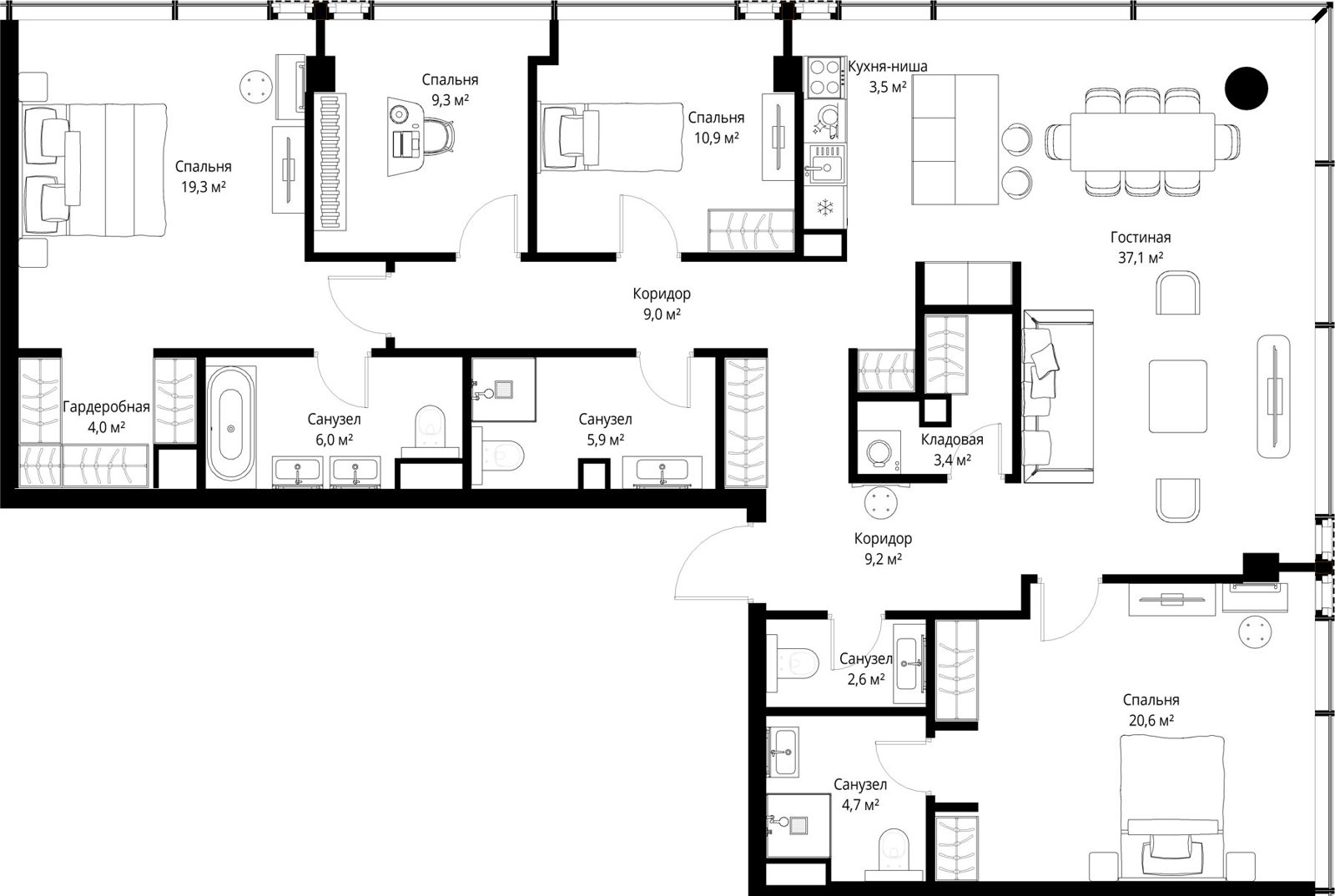 4-комнатная квартира, 145,5 м²