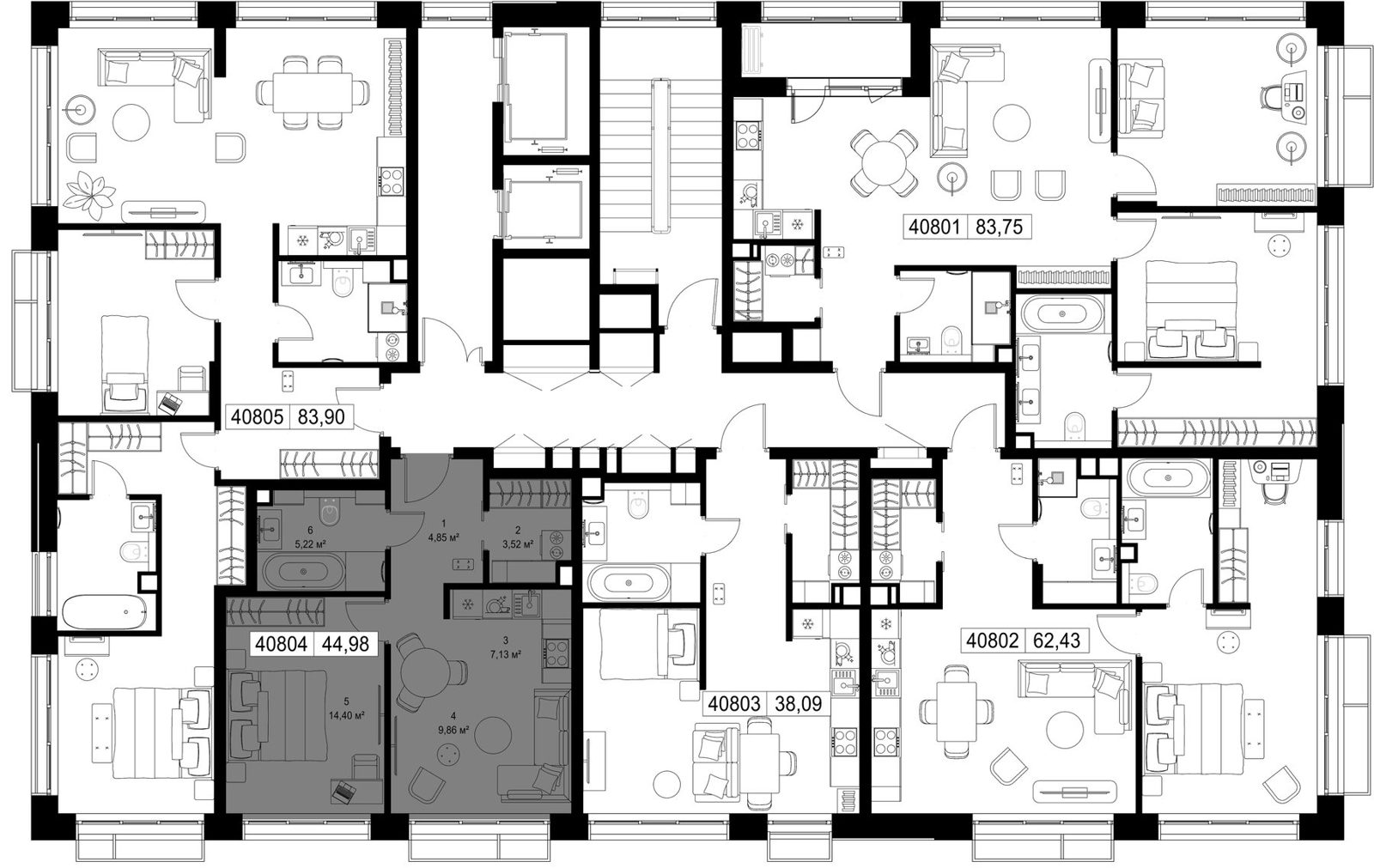 1-комнатная квартира, 45 м² — фото 2