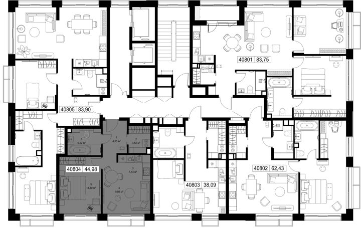 1-комнатная квартира, 45 м² — фото 2