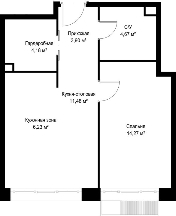 1-комнатная квартира, 44,7 м² — фото 2