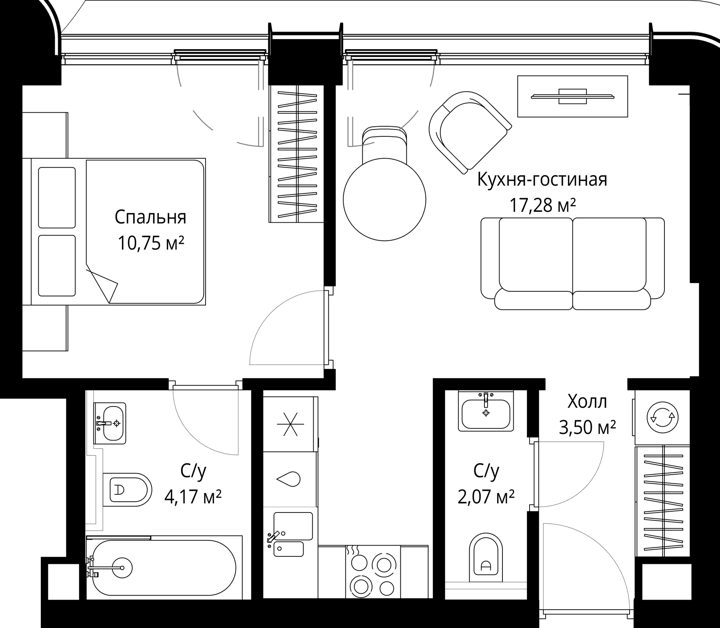 1-комнатная квартира, 37,8 м² — фото 1