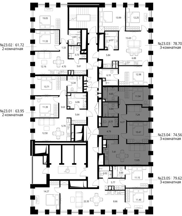 3-комнатная квартира, 74,6 м² — фото 2