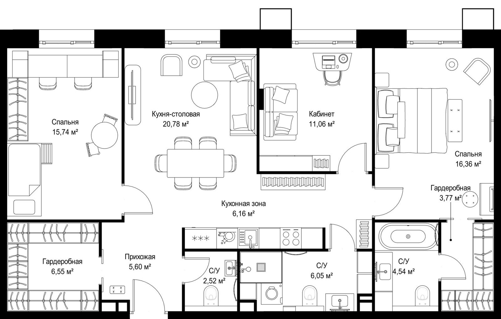3-комнатная квартира, 99,1 м²