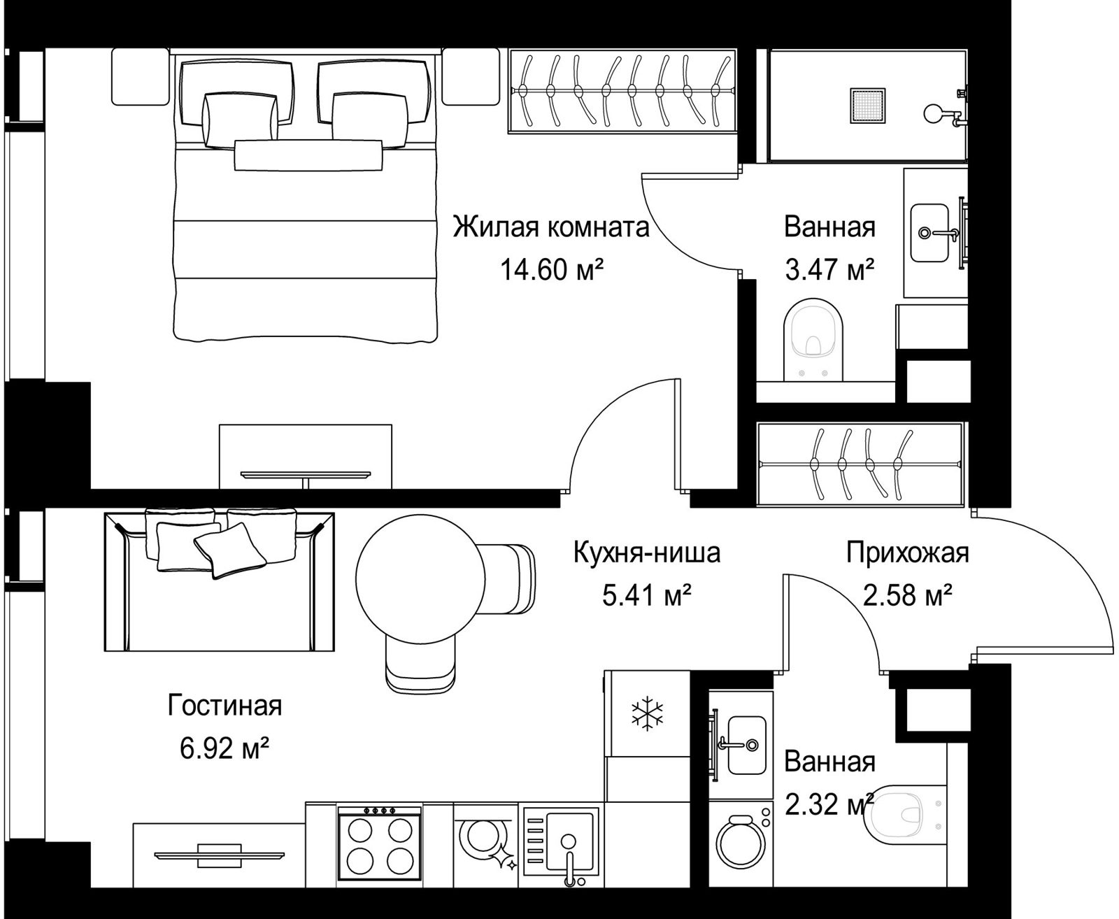 1-комнатная квартира, 35,3 м²