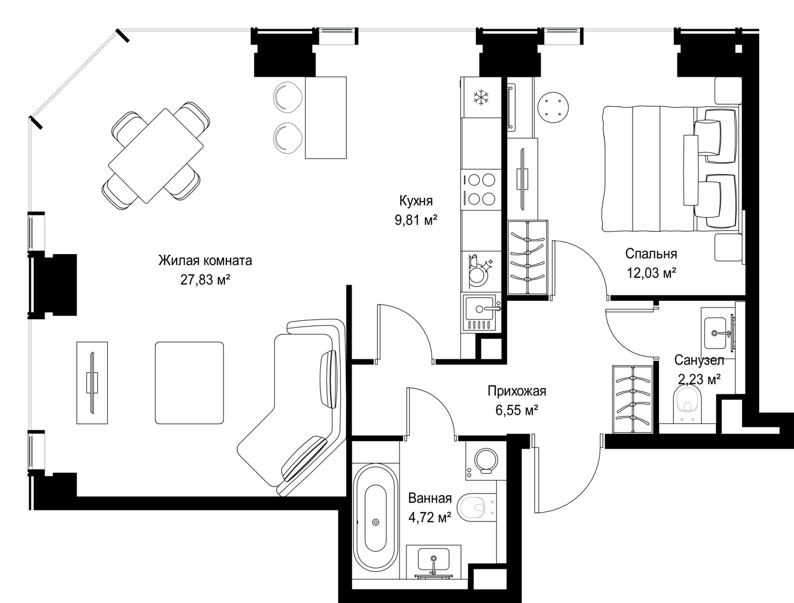 2-комнатная квартира, 63,2 м²