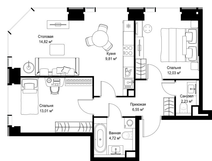 2-комнатная квартира, 63,2 м² — фото 2