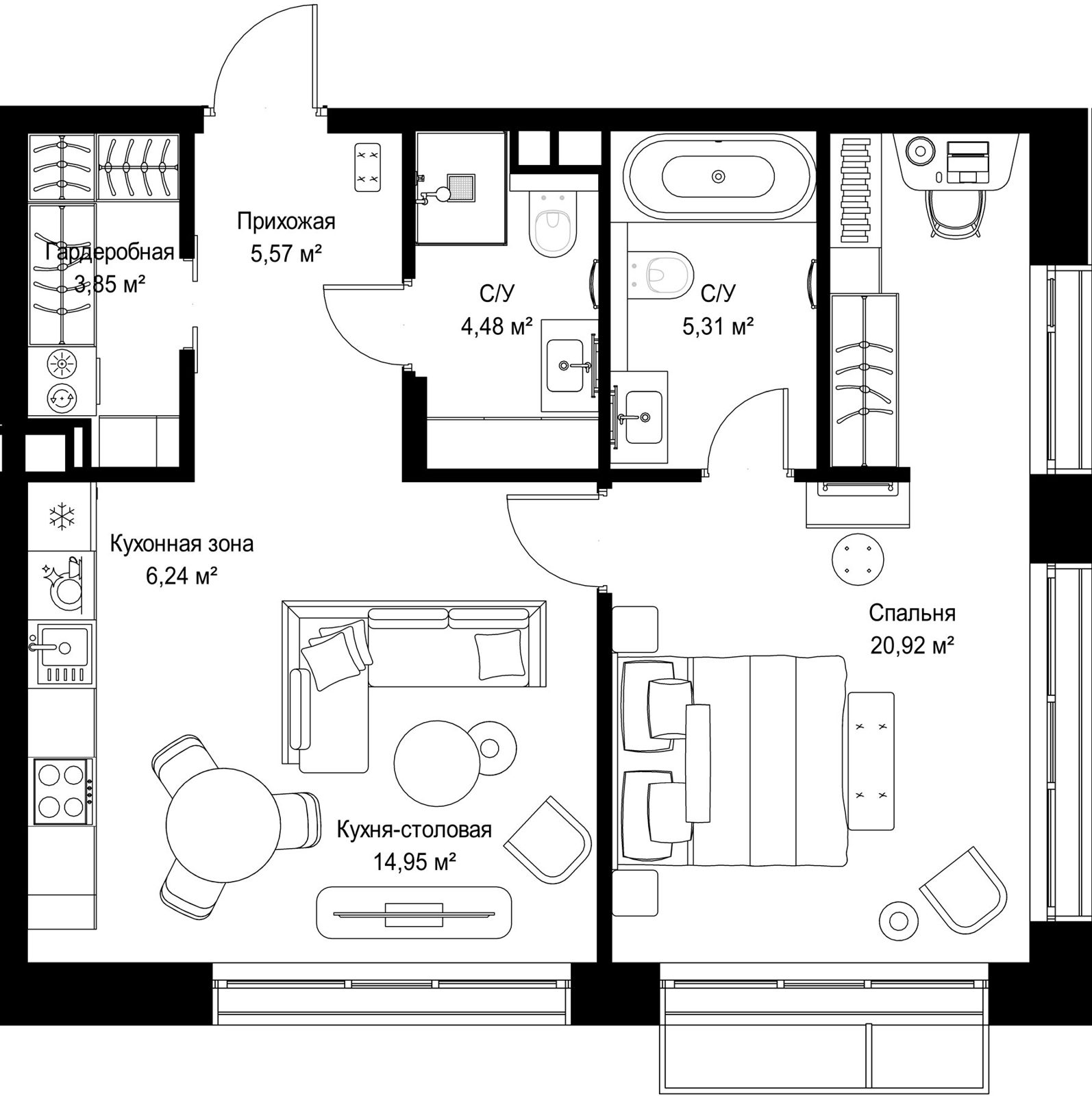 1-комнатная квартира, 61,3 м²