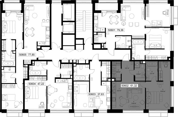 1-комнатная квартира, 61,3 м² — фото 2
