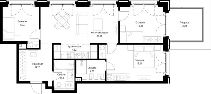3-комнатная квартира, 84,4 м² — фото 1