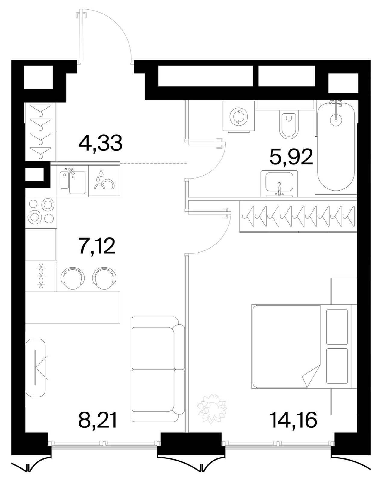 1-комнатная квартира, 39,7 м²