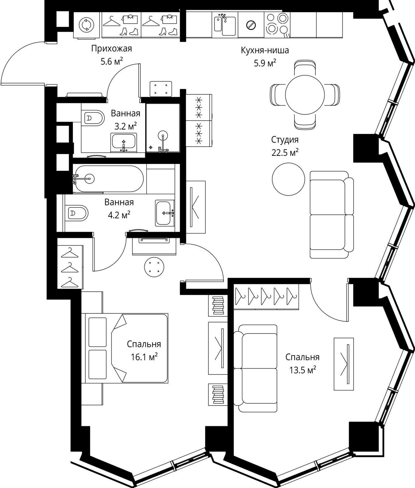 2-комнатная квартира, 71 м²
