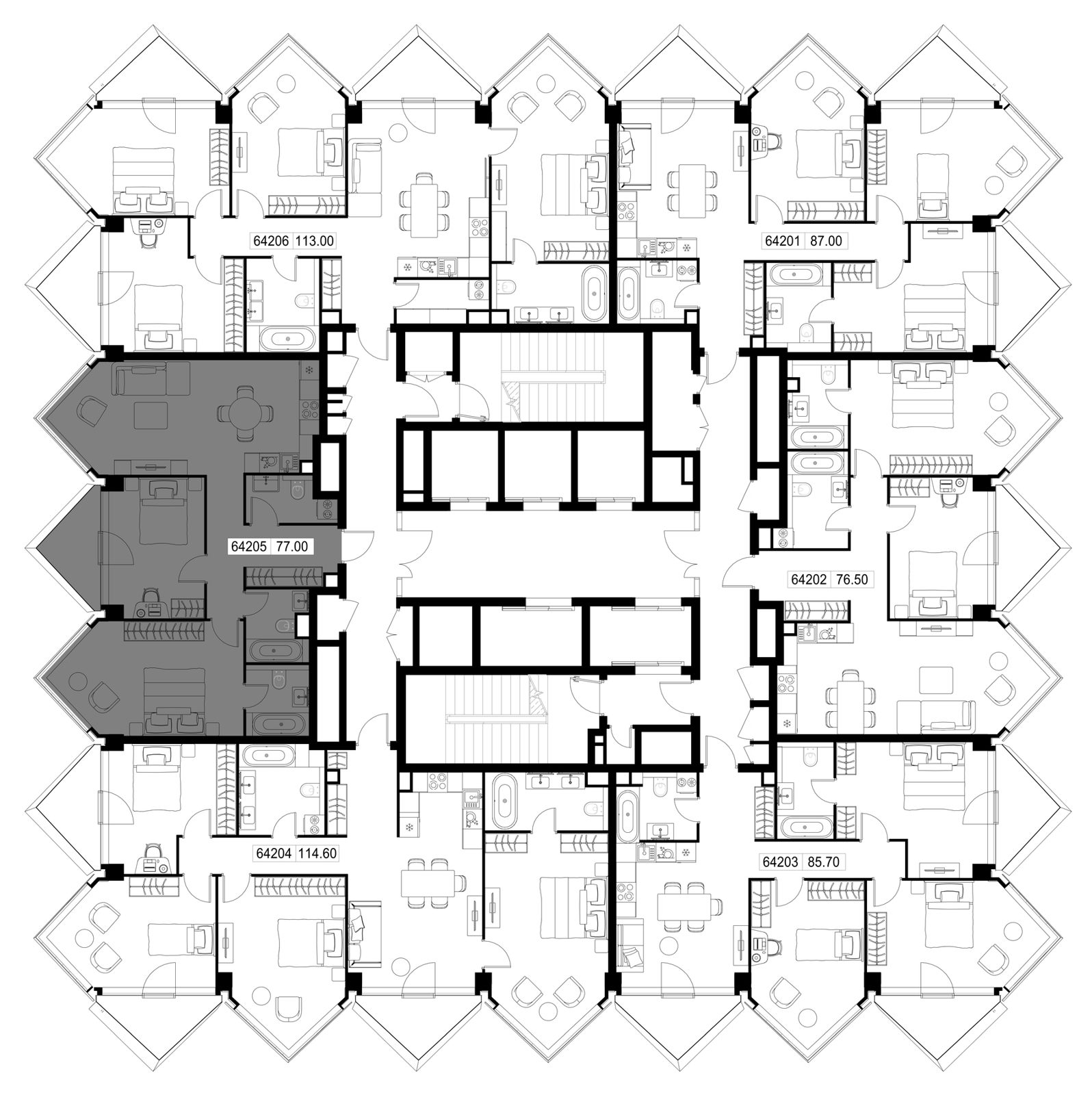 2-комнатная квартира, 77 м² — фото 2