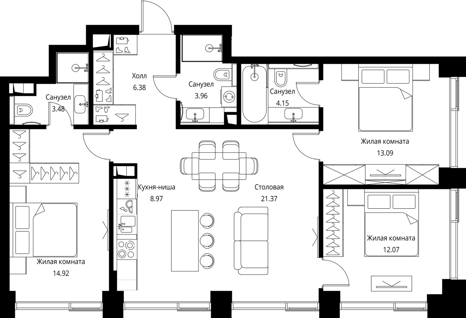 3-комнатная квартира, 88,4 м²