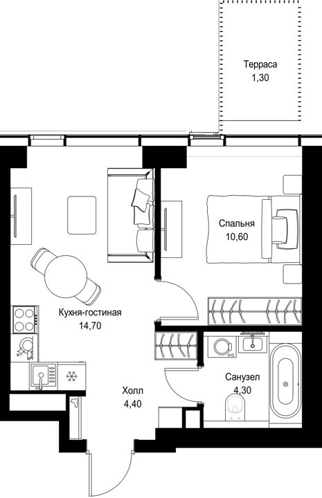 1-комнатная квартира, 35,3 м² — фото 1