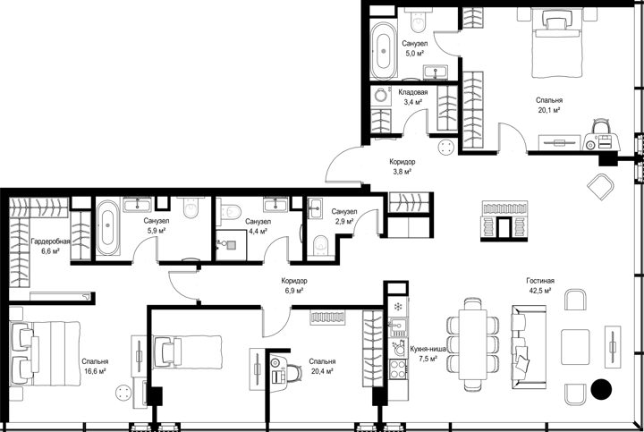 3-комнатная квартира, 146 м²