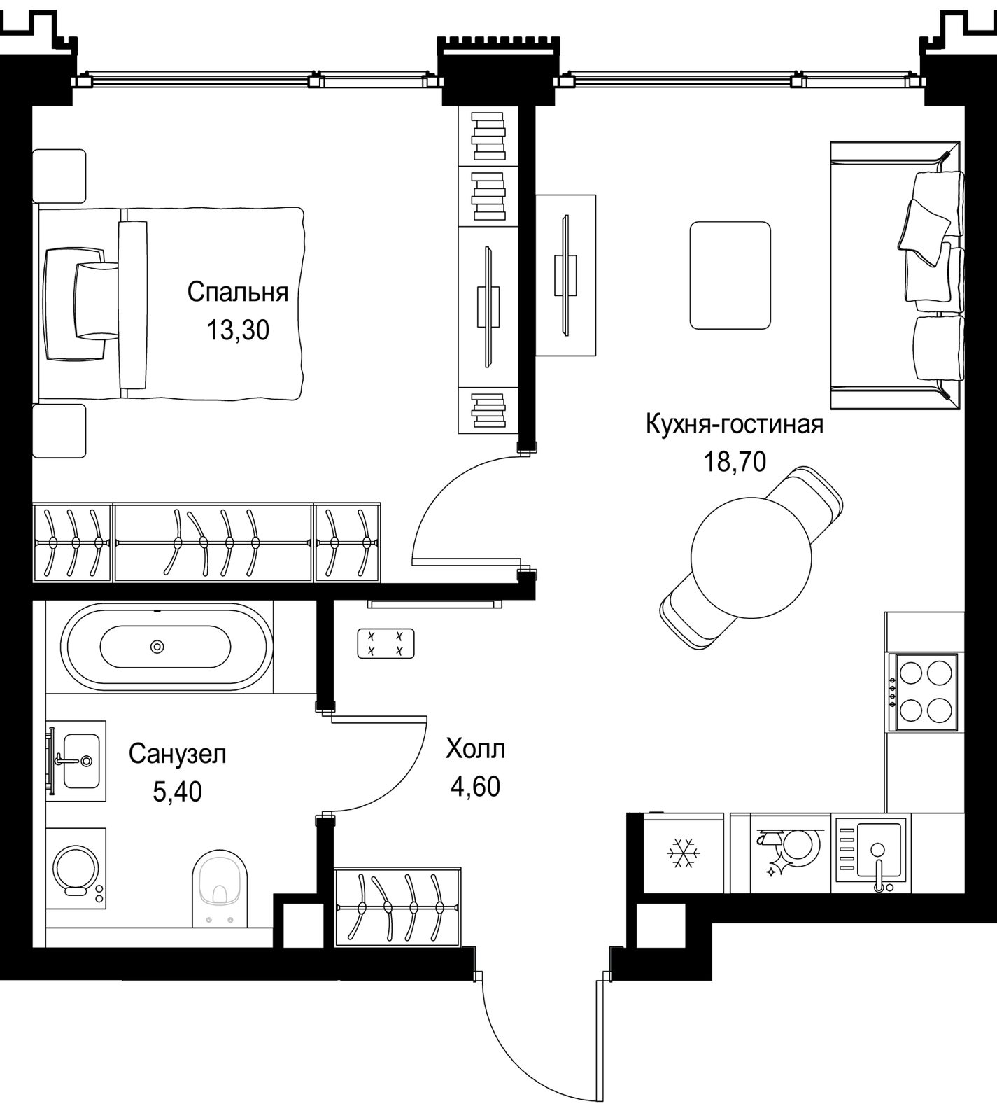 1-комнатная квартира, 42 м²