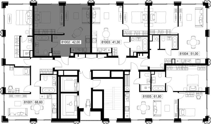 1-комнатная квартира, 42 м² — фото 2