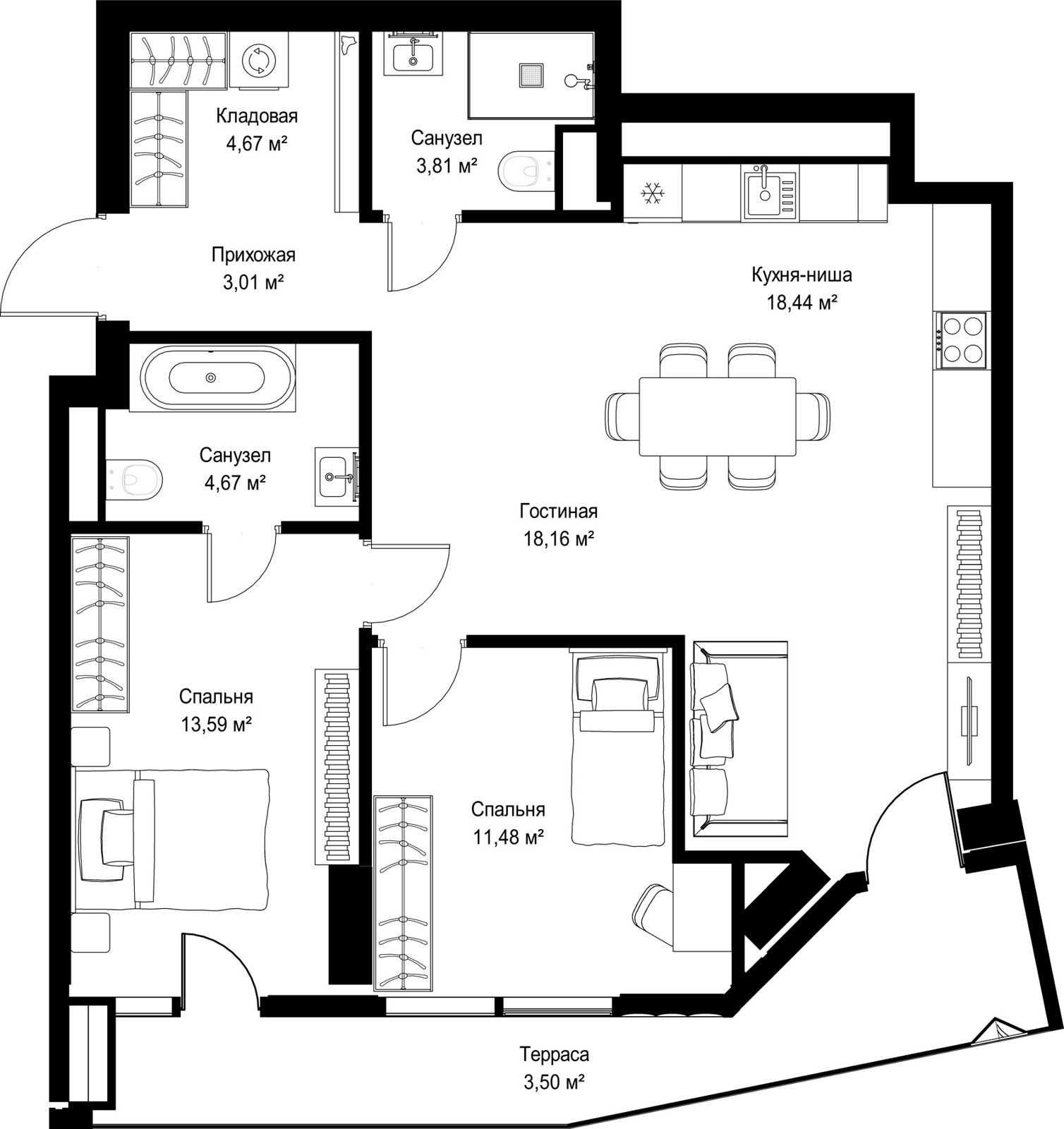2-комнатная квартира, 81,3 м²