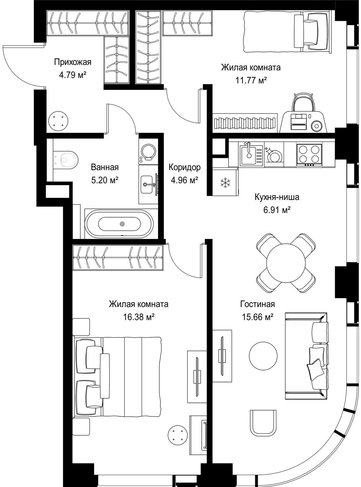 2-комнатная квартира, 65,7 м²