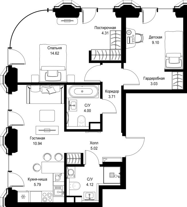 2-комнатная квартира, 64,8 м²