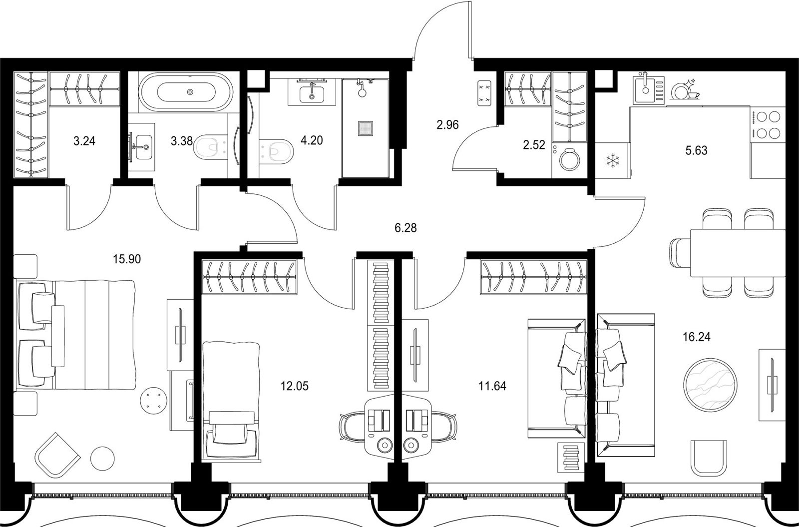 3-комнатная квартира, 84 м²