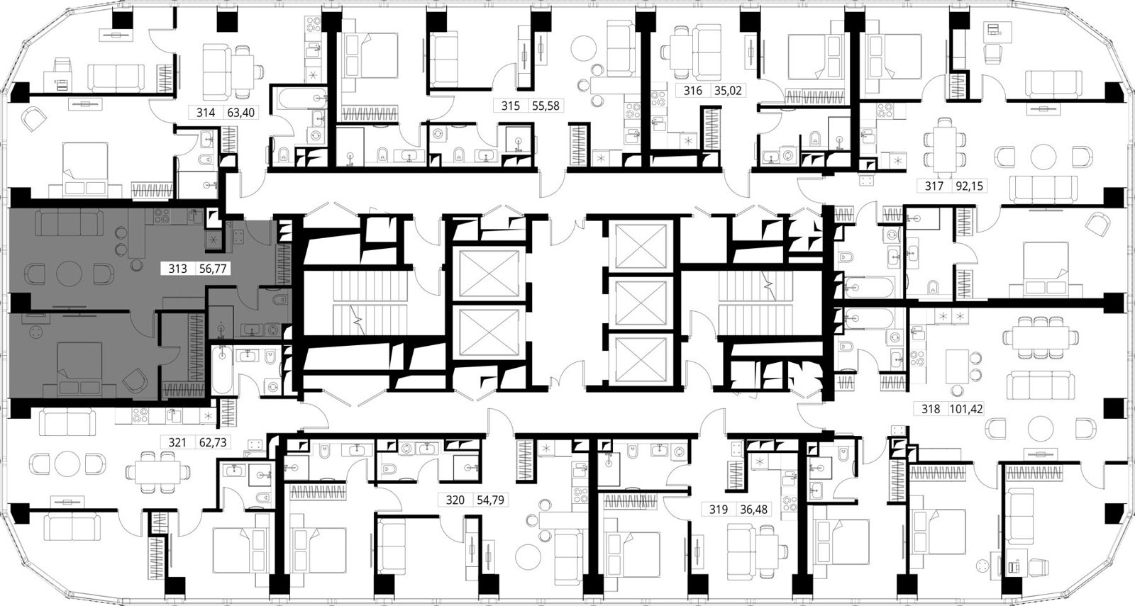 1-комнатная квартира, 56,8 м² — фото 2