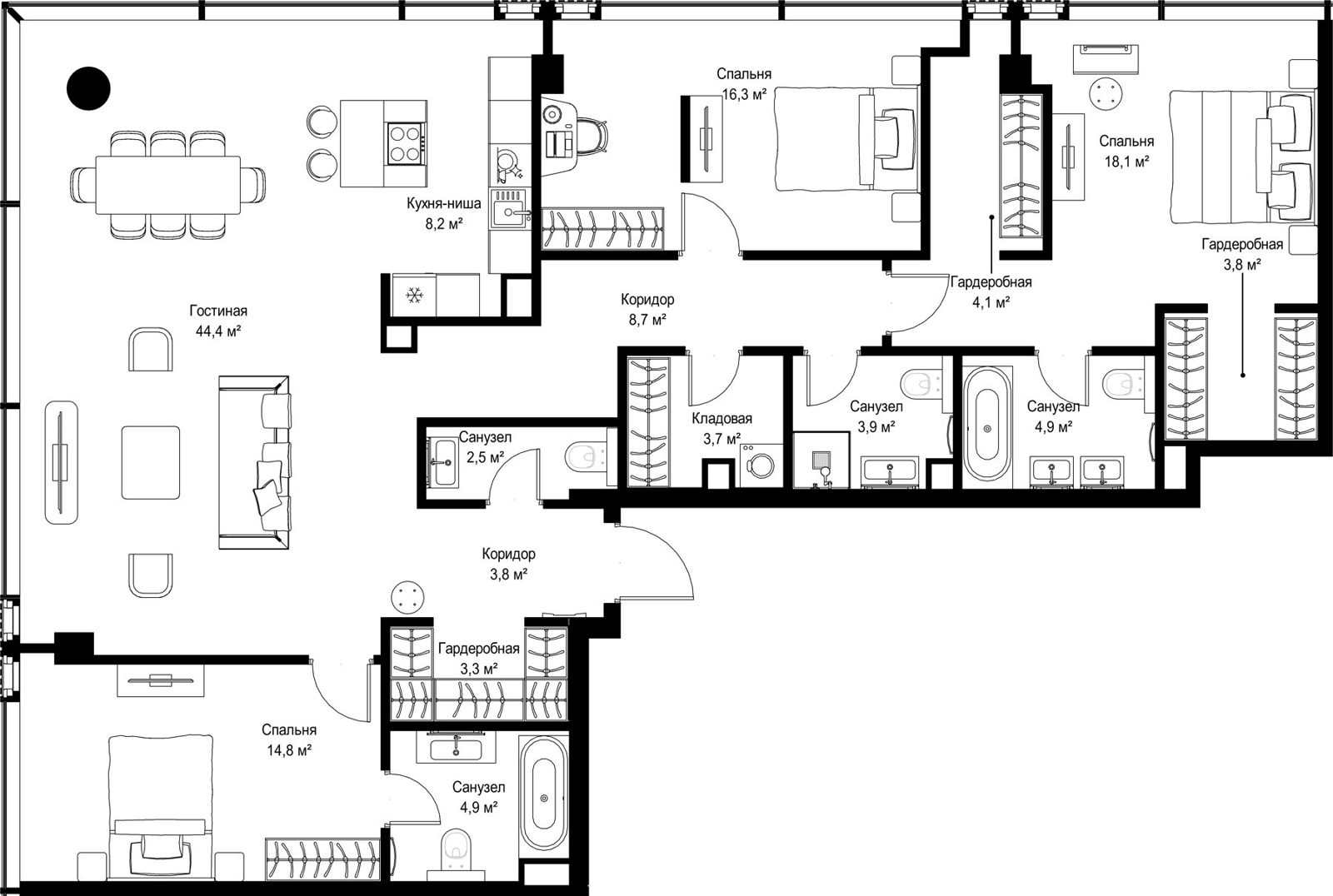 3-комнатная квартира, 145,4 м²