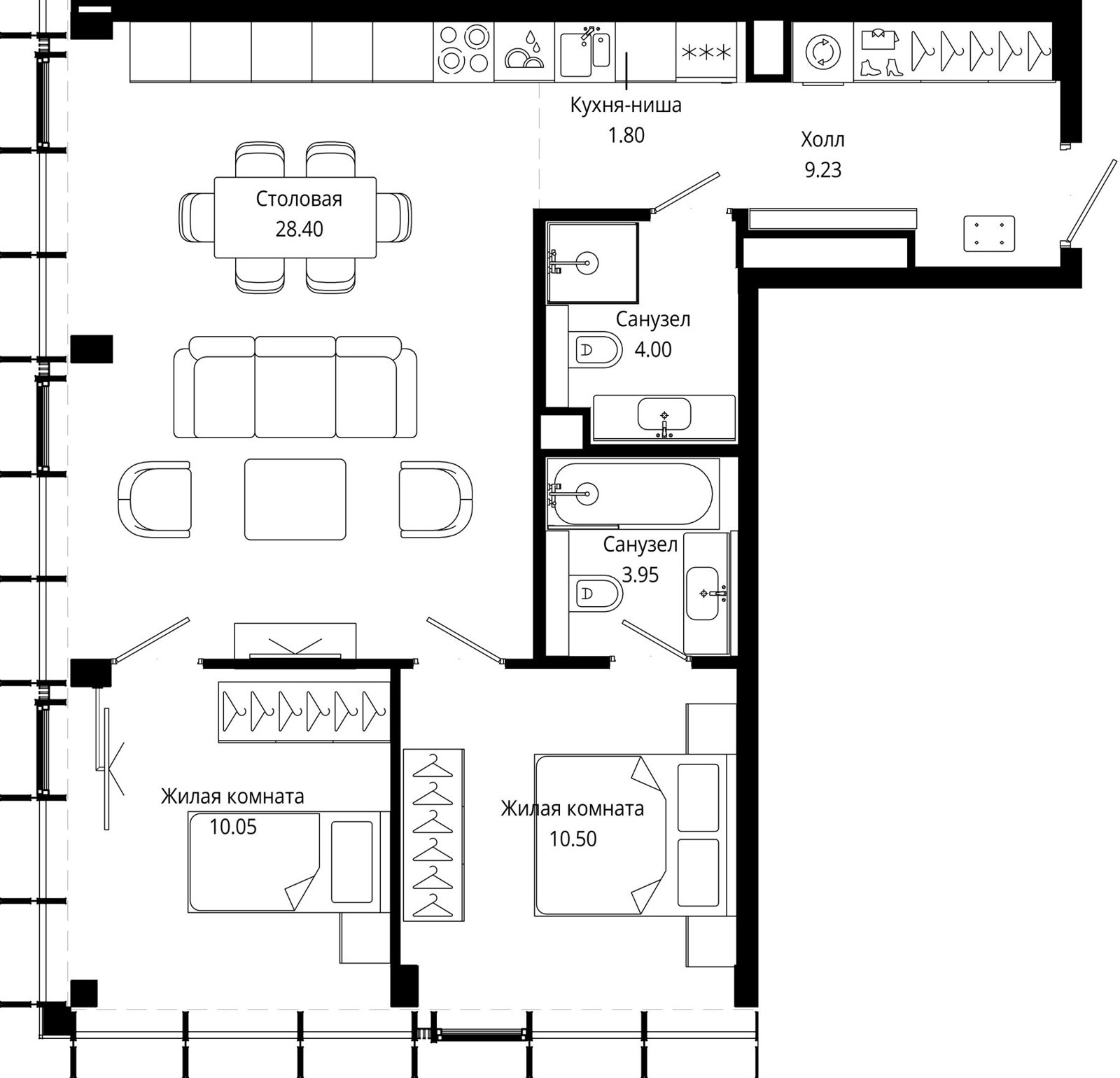 2-комнатная квартира, 68,8 м²