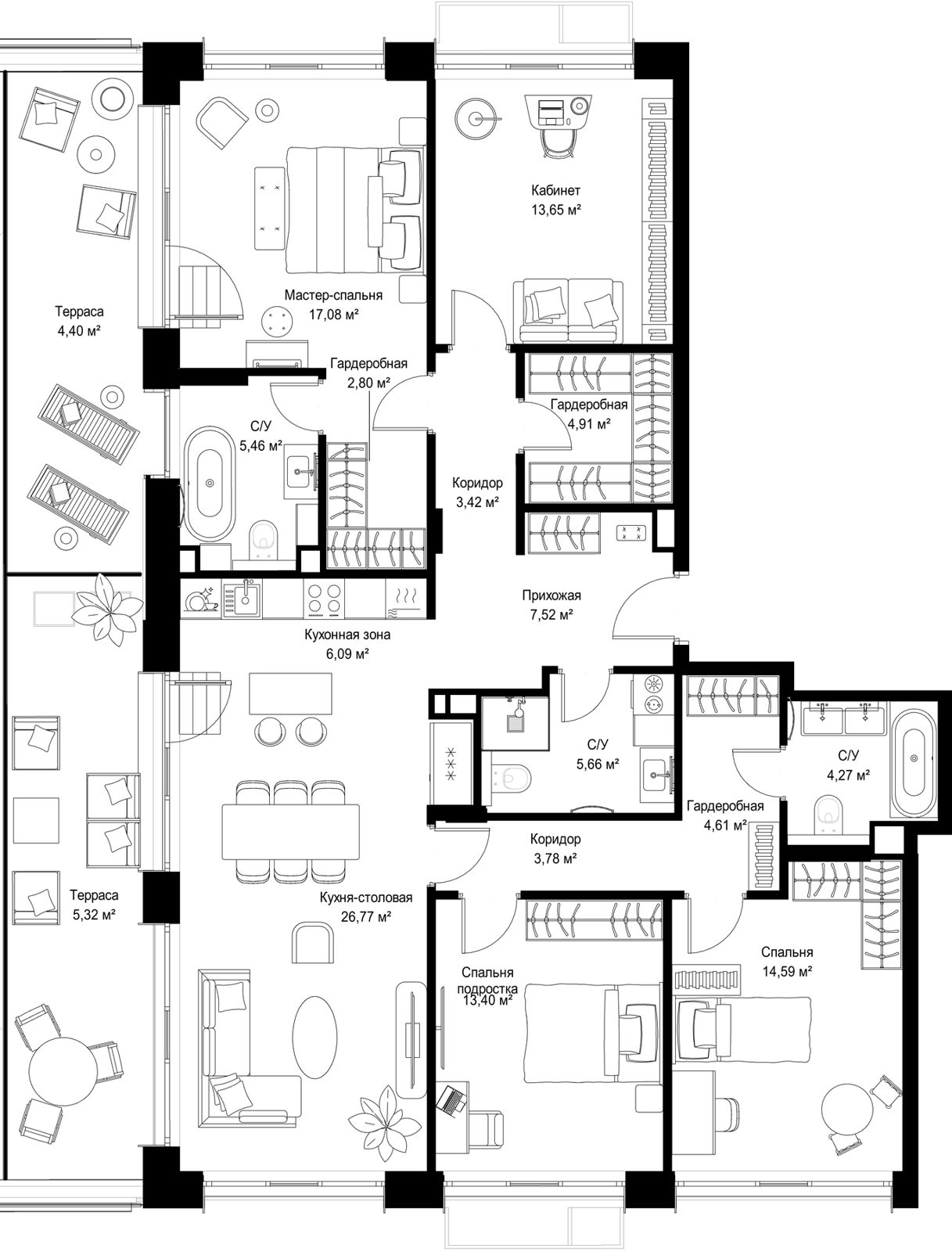 4-комнатная квартира, 143,7 м²