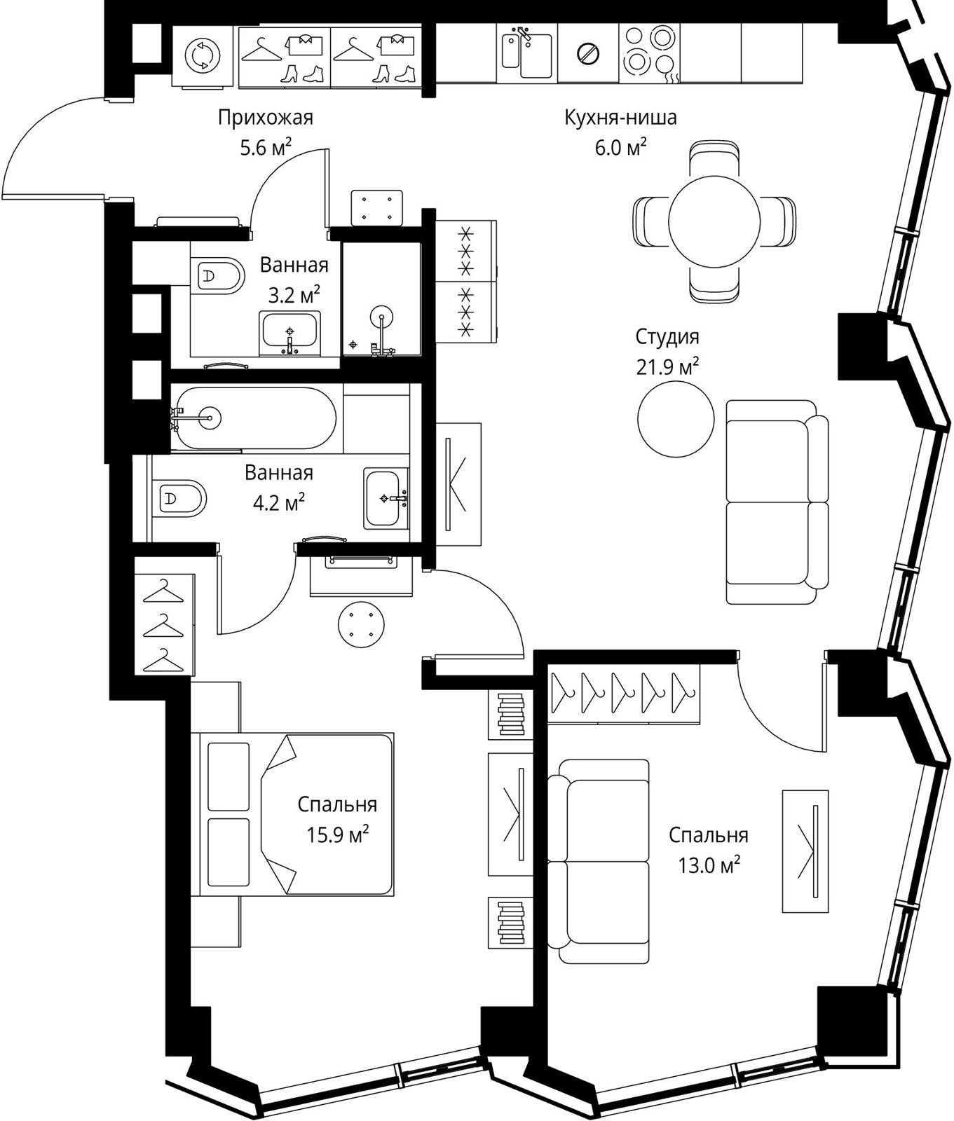 2-комнатная квартира, 69,8 м²