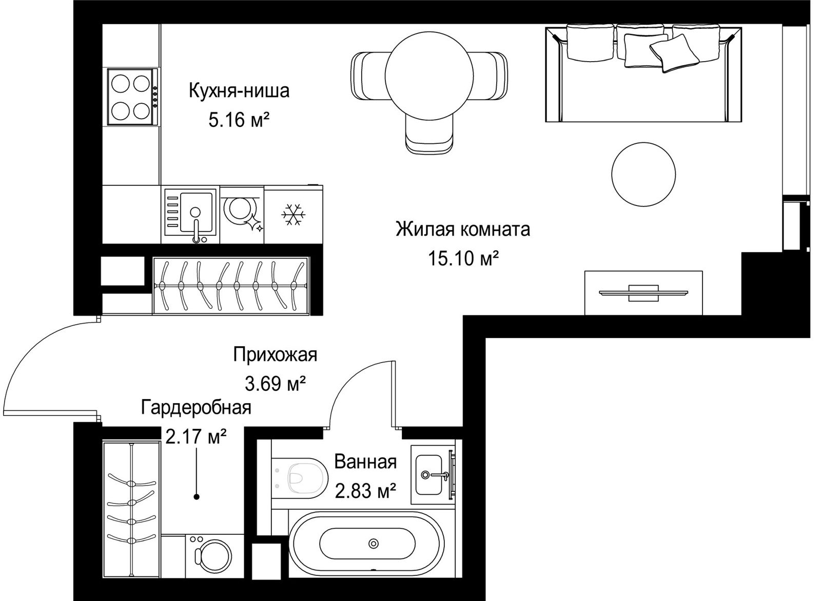 Квартира-студия, 28,9 м²