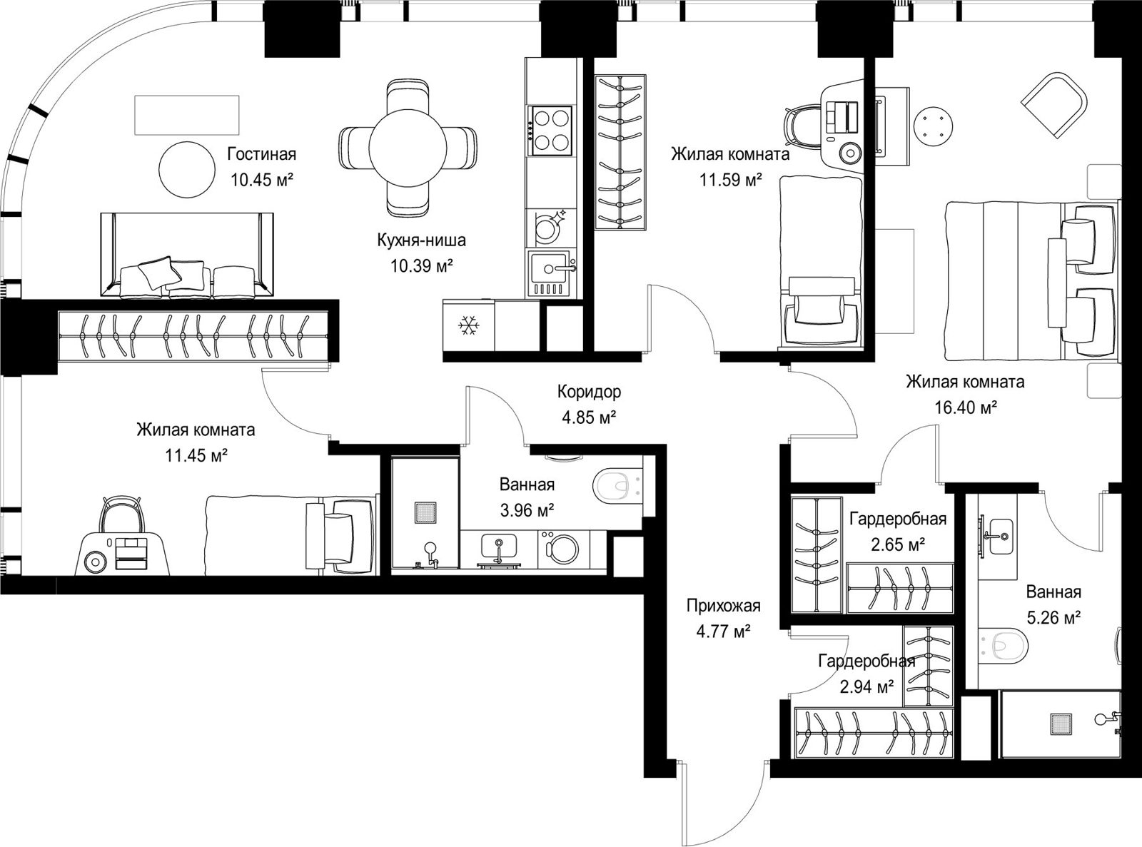 3-комнатная квартира, 84,7 м²
