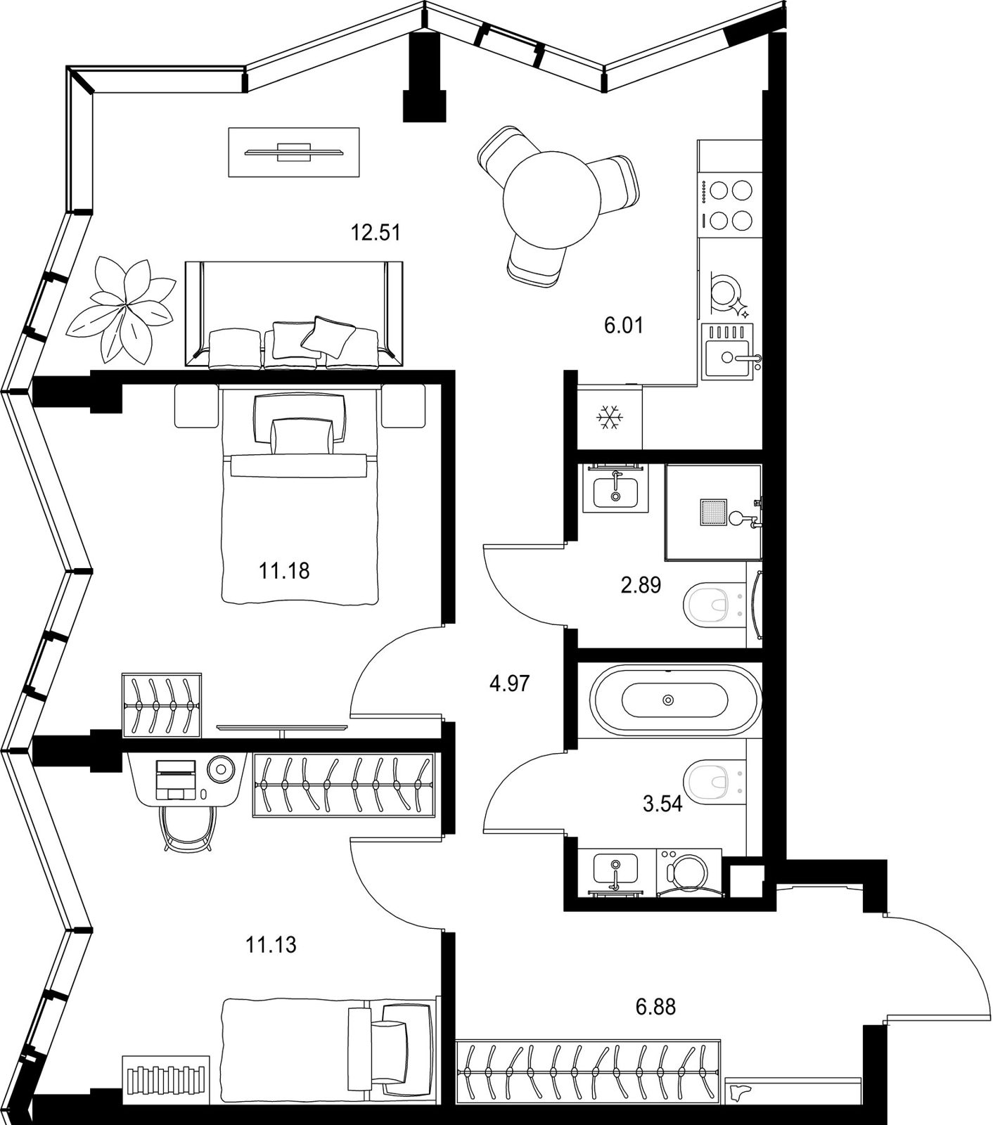 2-комнатная квартира, 59,1 м²