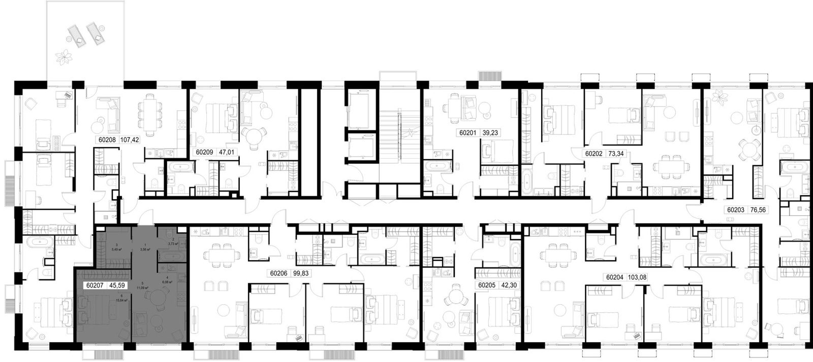1-комнатная квартира, 45,6 м² — фото 2