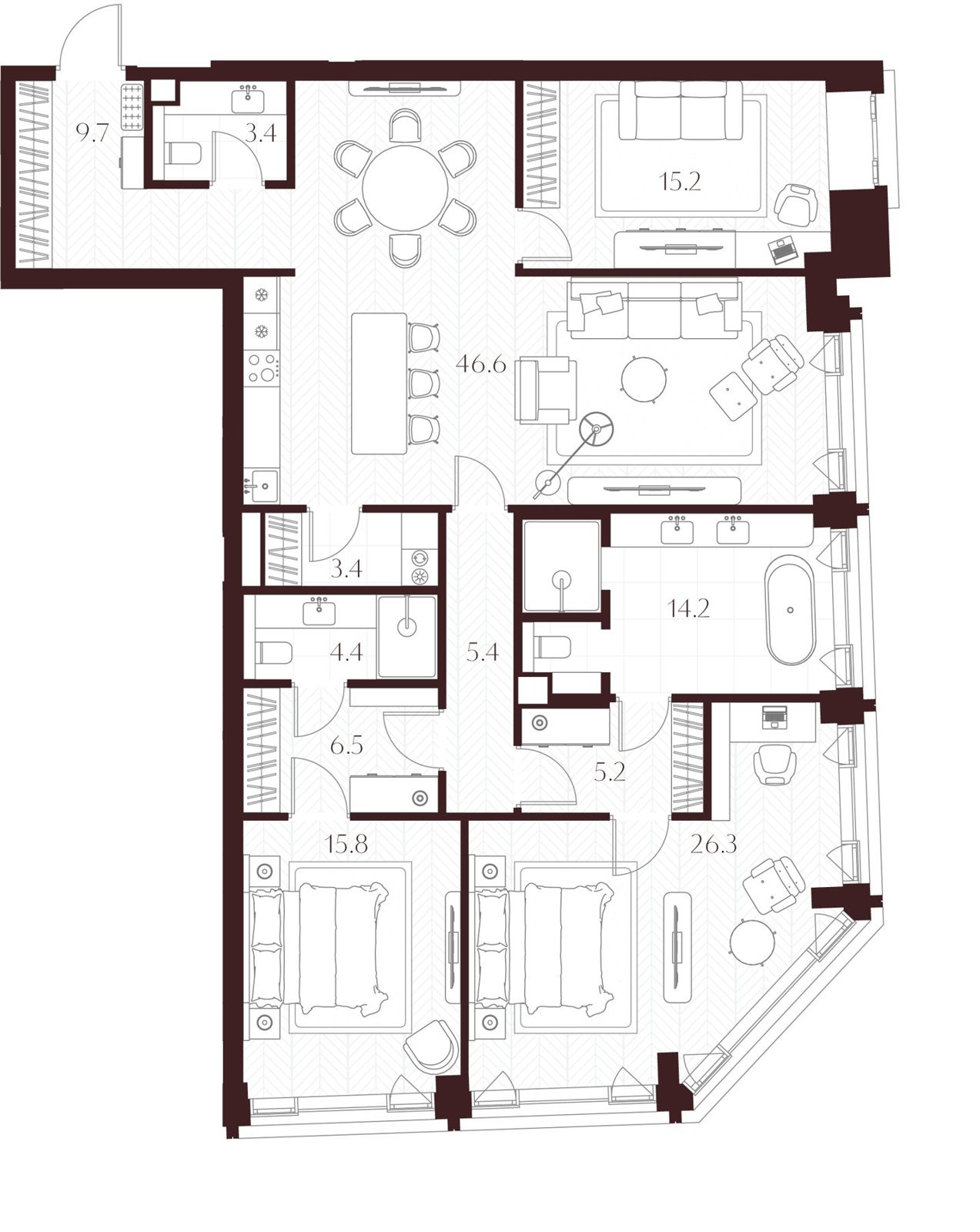 3-комнатная квартира, 156,1 м²