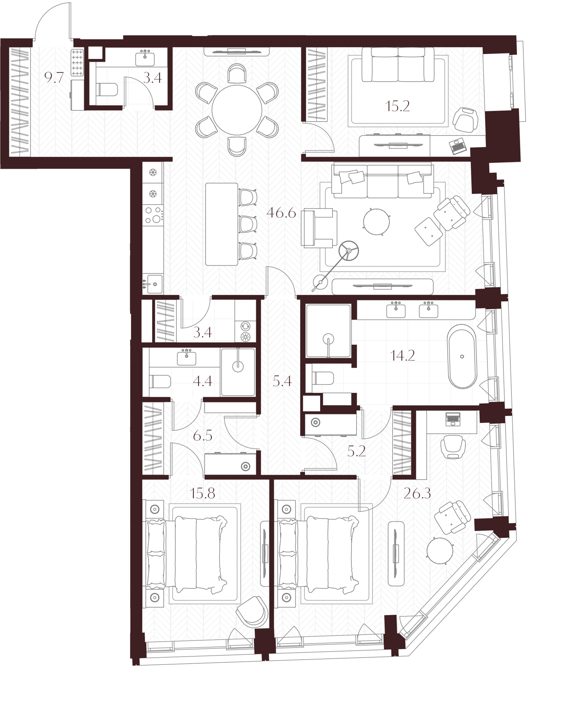 3-комнатная квартира, 156,1 м²