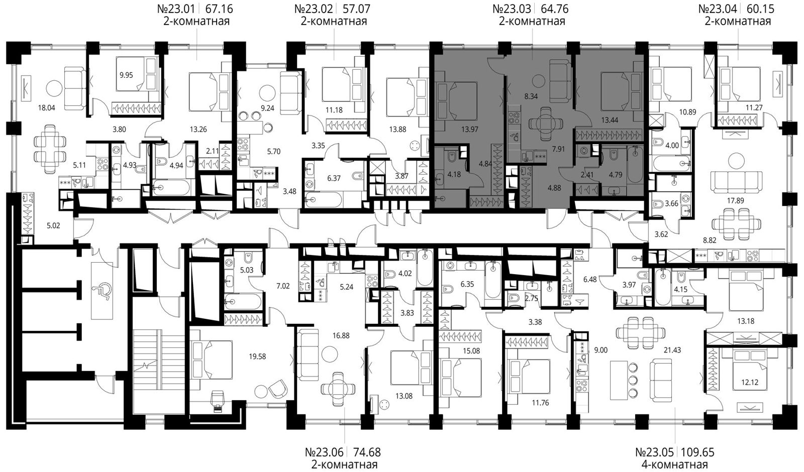 2-комнатная квартира, 64,8 м² — фото 2