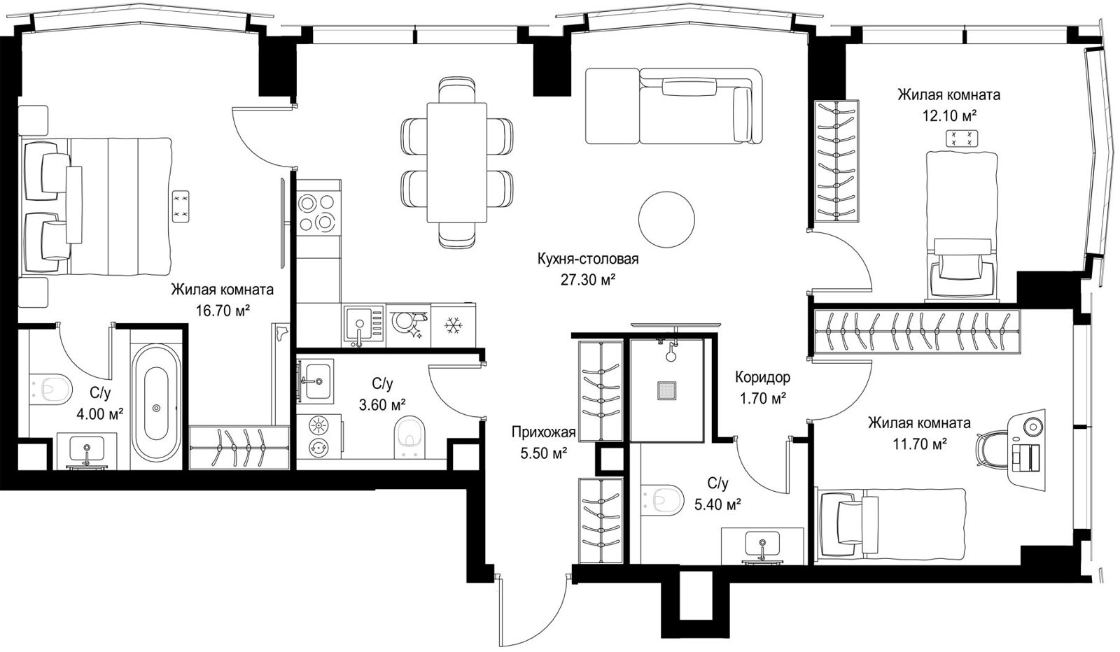 3-комнатная квартира, 88 м²