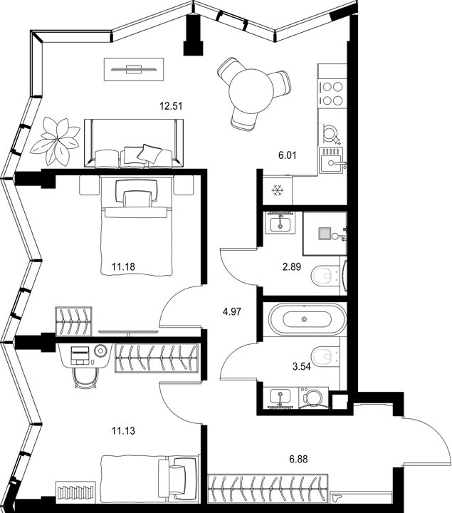 2-комнатная квартира, 59,1 м² — фото 1